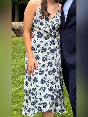 Chelsea28 Cream Floral Dress with Navy and Yellow Print
